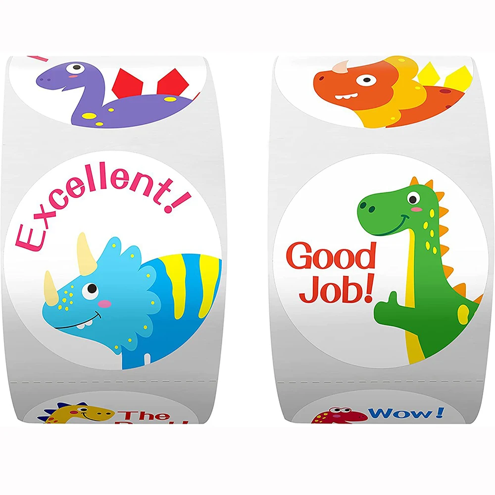 50-500pcs Round Dinosaur Animal Children Reward Sticker Cute Toy Tags Gift Decoration Sealing Label Stationery Supplies Stickers