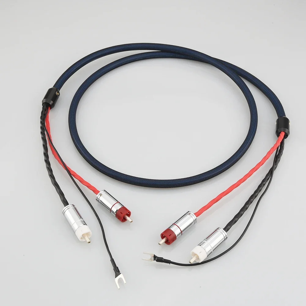 HIFI Audiocrast OFC Silver Plated With shielding 2 RCA to RCA U Y spade plug Audio Phono Tonearm Cable with Ground Wire