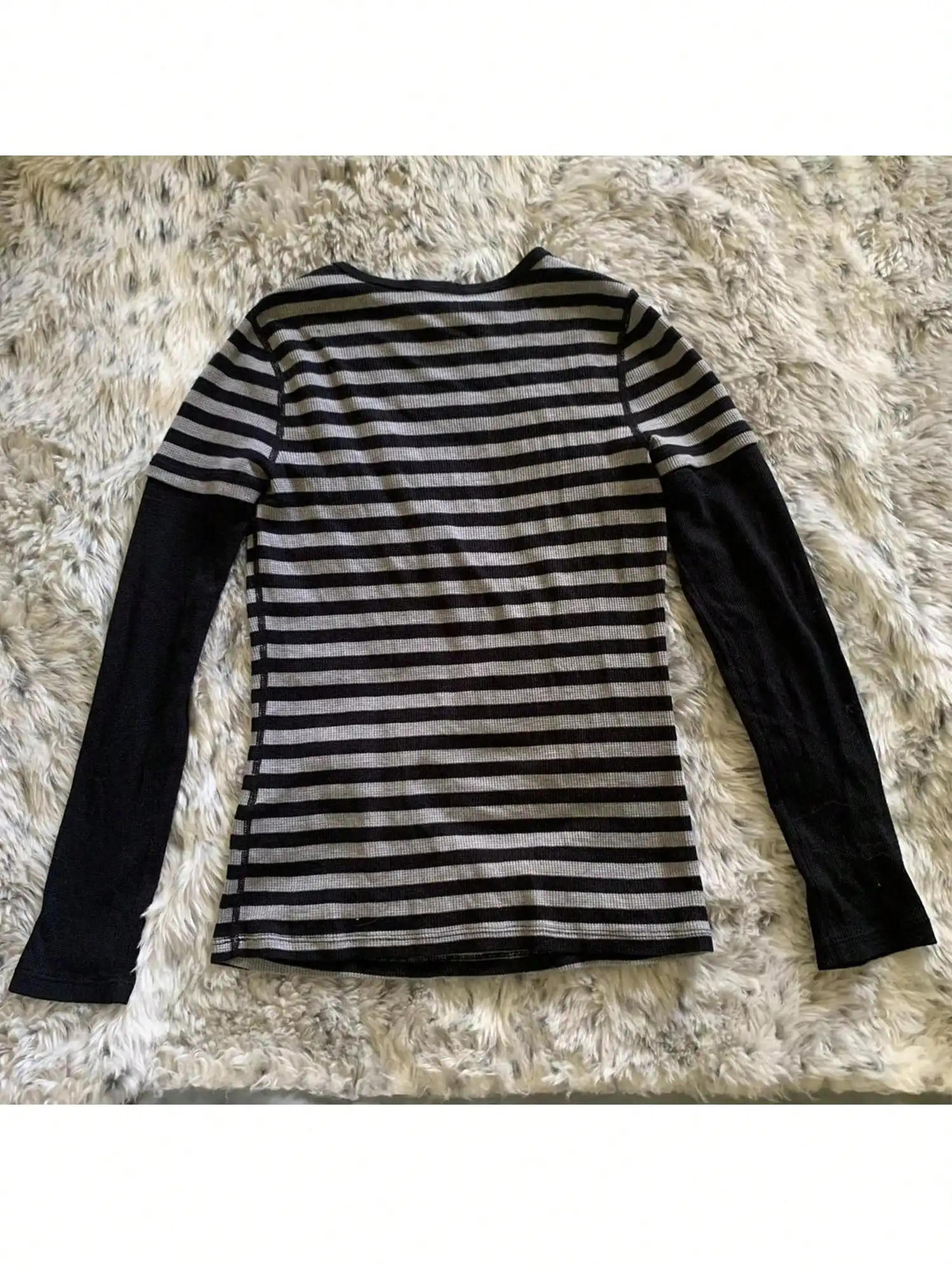 Y2K grunge gestreepte top met lange mouwen, nep-tweedelig, slim fit, gothic esthetische top