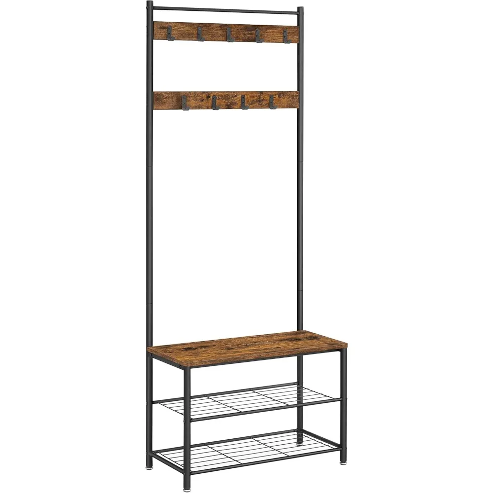 

Coat Rack, Hall Tree with Shoe Storage Bench, Entryway Bench with Shoe Storage, 3-in-1, Steel Frame, for Entryway