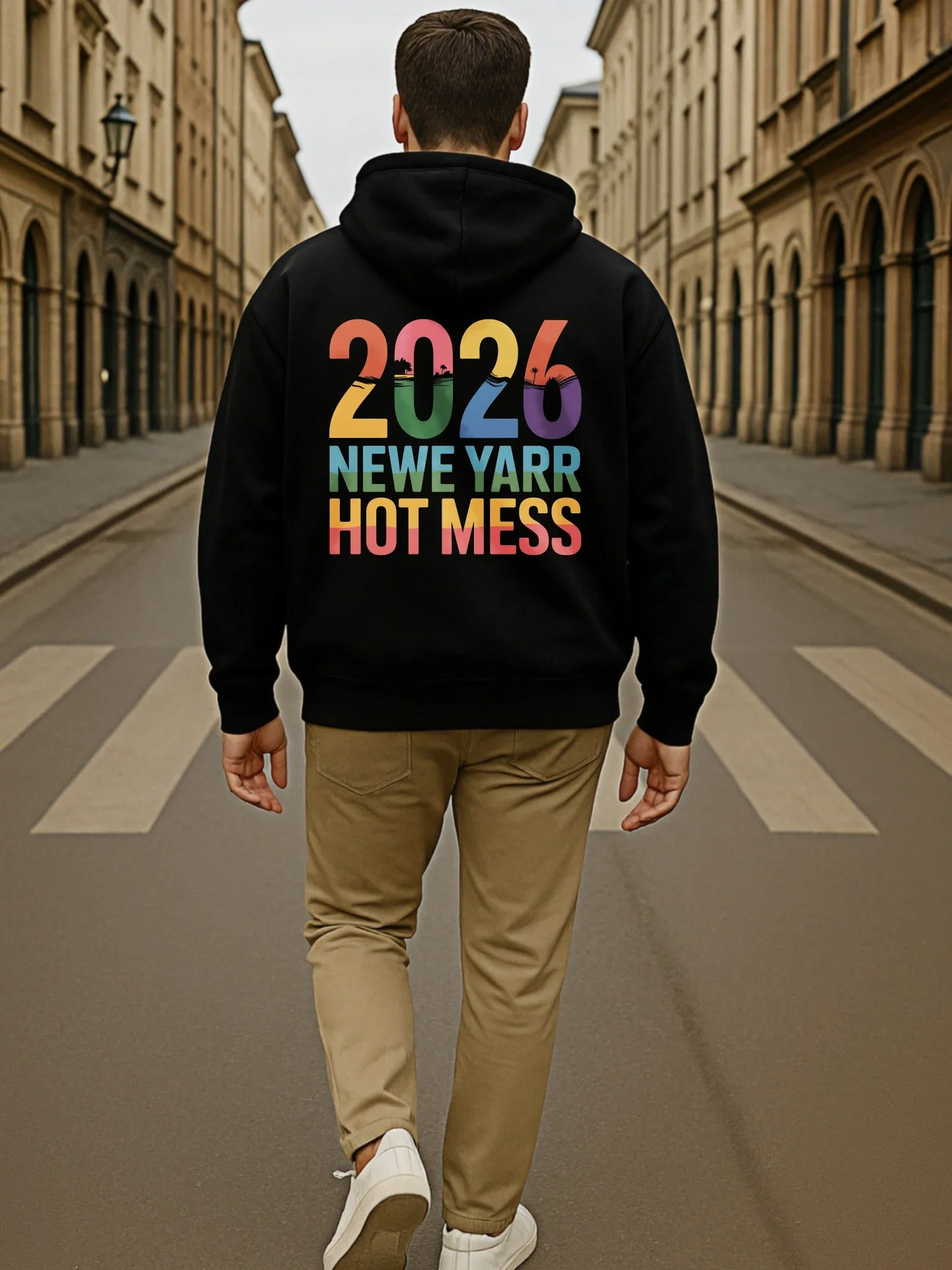 هوديي جرافيك للرجال، طباعة حروف السنة الجديدة 2026، نمط كاجوال، مبطن بالصوف، للرجال للارتداء اليومي