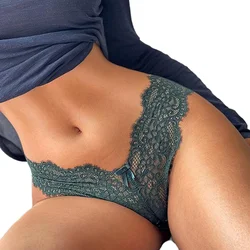 Sexy Lace Panties Women Hollow Out Bow Lingerie Low Rise Temptation G-String Female Underwear Solid Comfortable Thong Intimates
