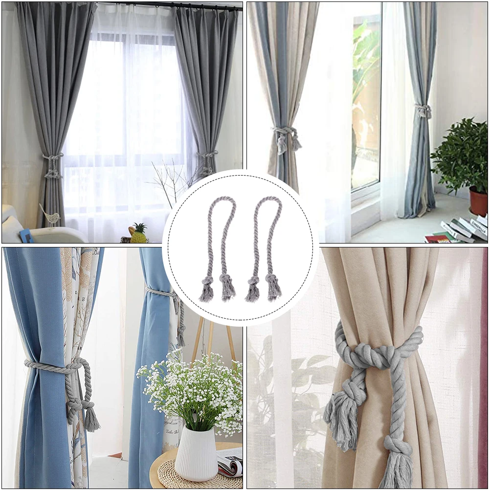 

4pcs Tiebacks Tassel Design Cotton Rope Grey Decor Living Room Bedroom Curtain Ties Window Accessories
