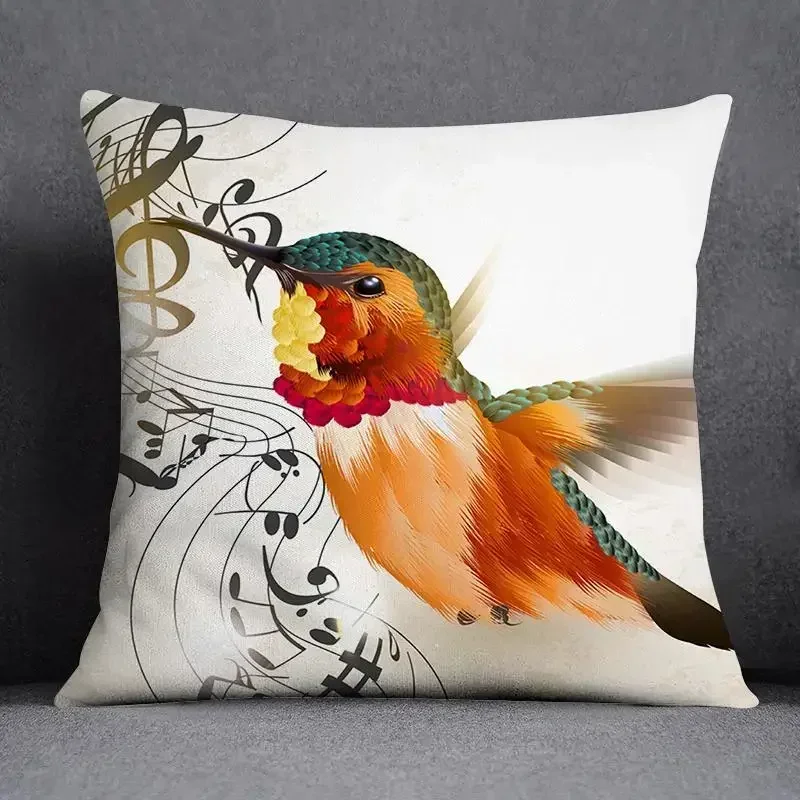 Boho Floral Music Notes Bird Pattern Throw Pillow Covers for Sofa Couch Home Decor Cushion18x18 inch