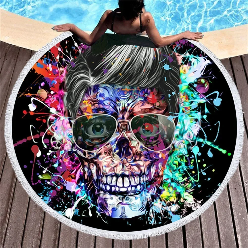 150cm Beach Thick Round 3d Sugar Skull Printed Beach Towel Fabric Quick Compression Towel Tapestry Yoga Mat Beach Towels