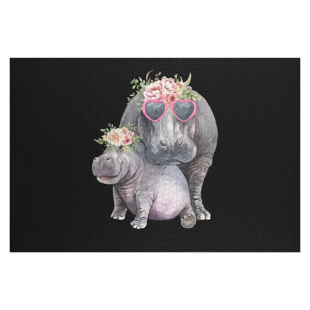 Cute Hippo Mom Daughter Outfit Hippopotamus With Sunglasses Jigsaw Puzzle Scale Motors Puzzle