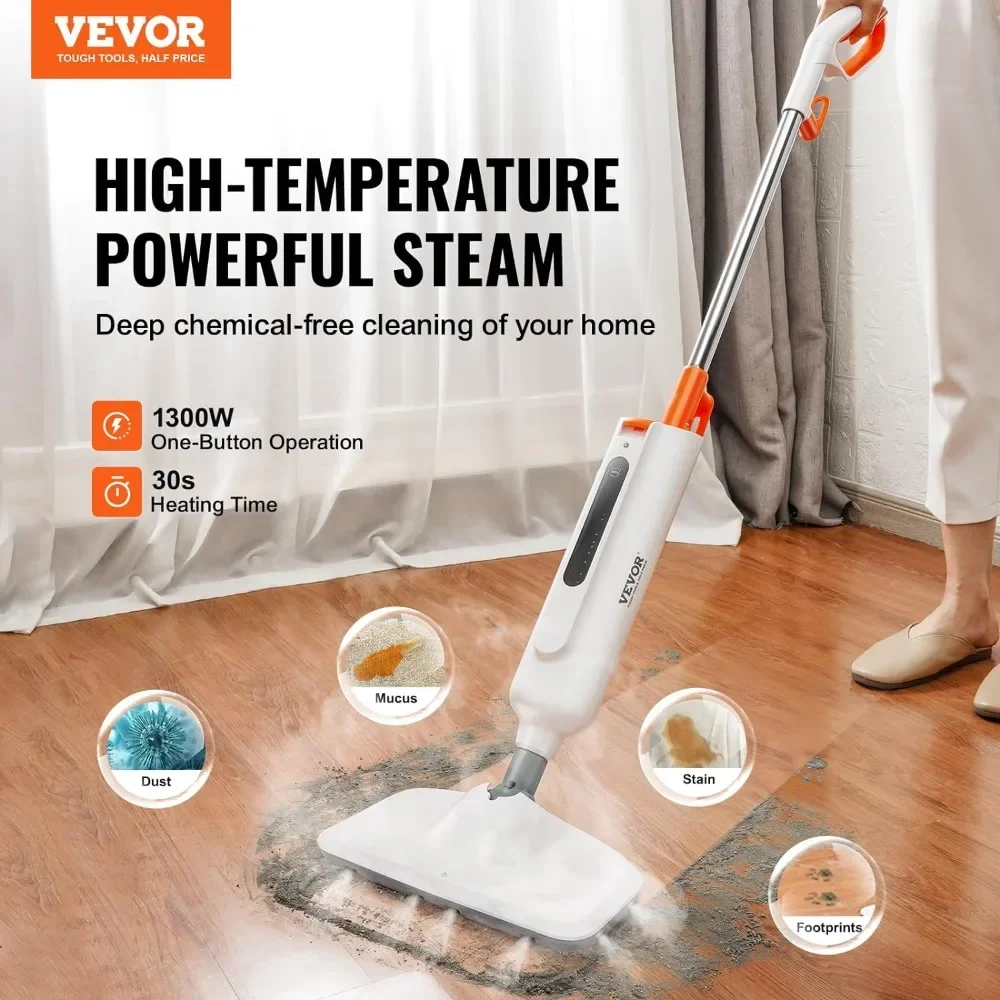 Steam Mop, 2-in-1 Floor Steamer, Floor Steam Cleaner for, Marble, Linoleum, with 2 pcs Machine Washable Pads and A Water Tank