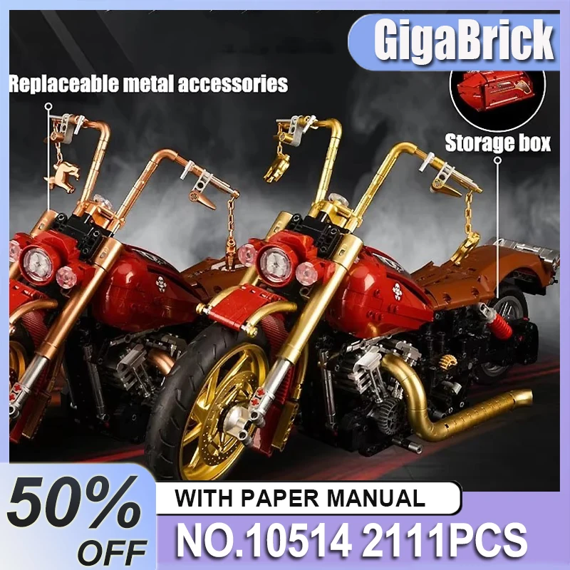 Kbox 10514 édition limitée technique rétro Harleyed course moto blocs modèle MOC moto briques bricolage jouets cadeaux de noël