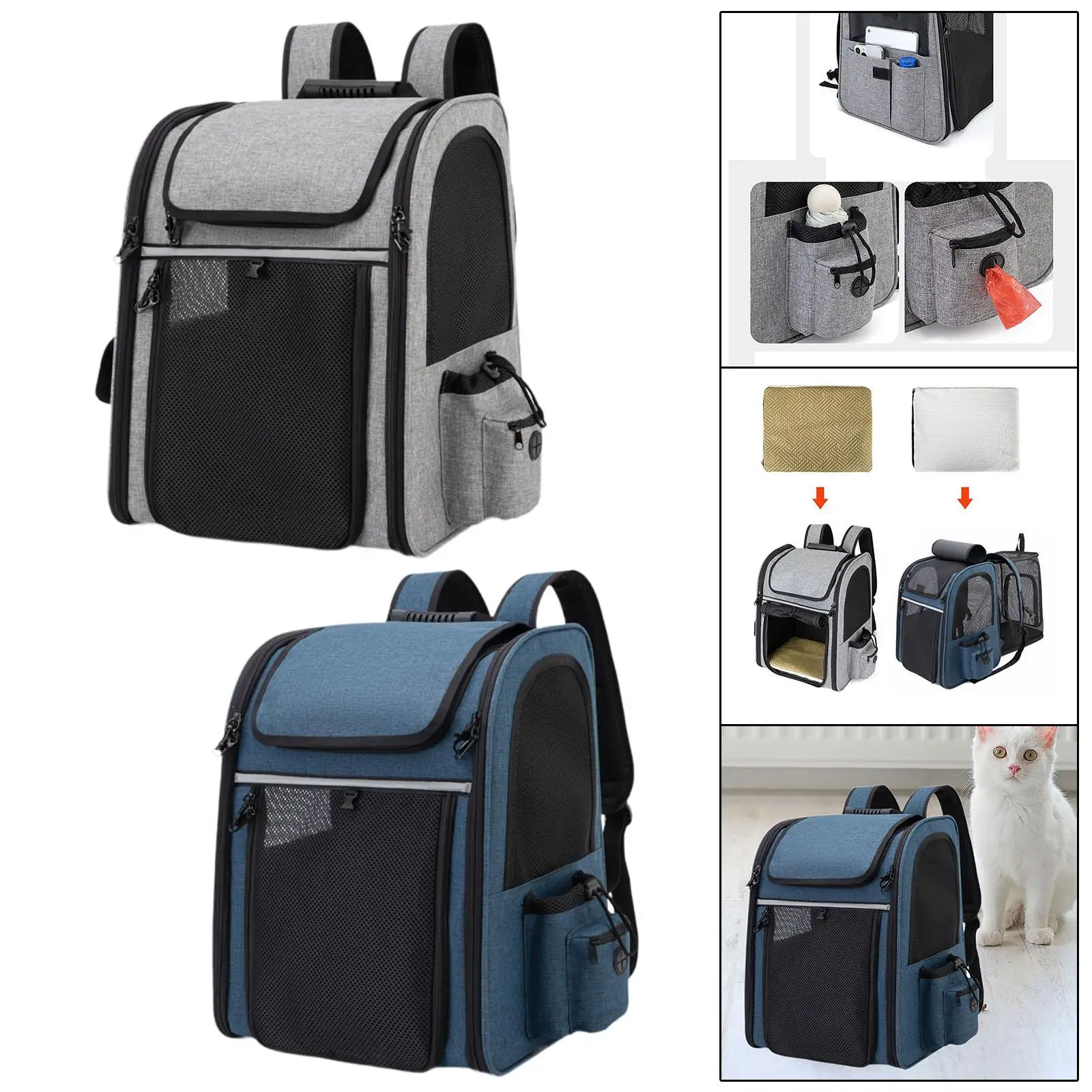 Pet Carrier Backpack Buckle Support Breathable for Small Dog Cat Puppy Ventilated Carrying Bag Walking Traveling Sightseeing