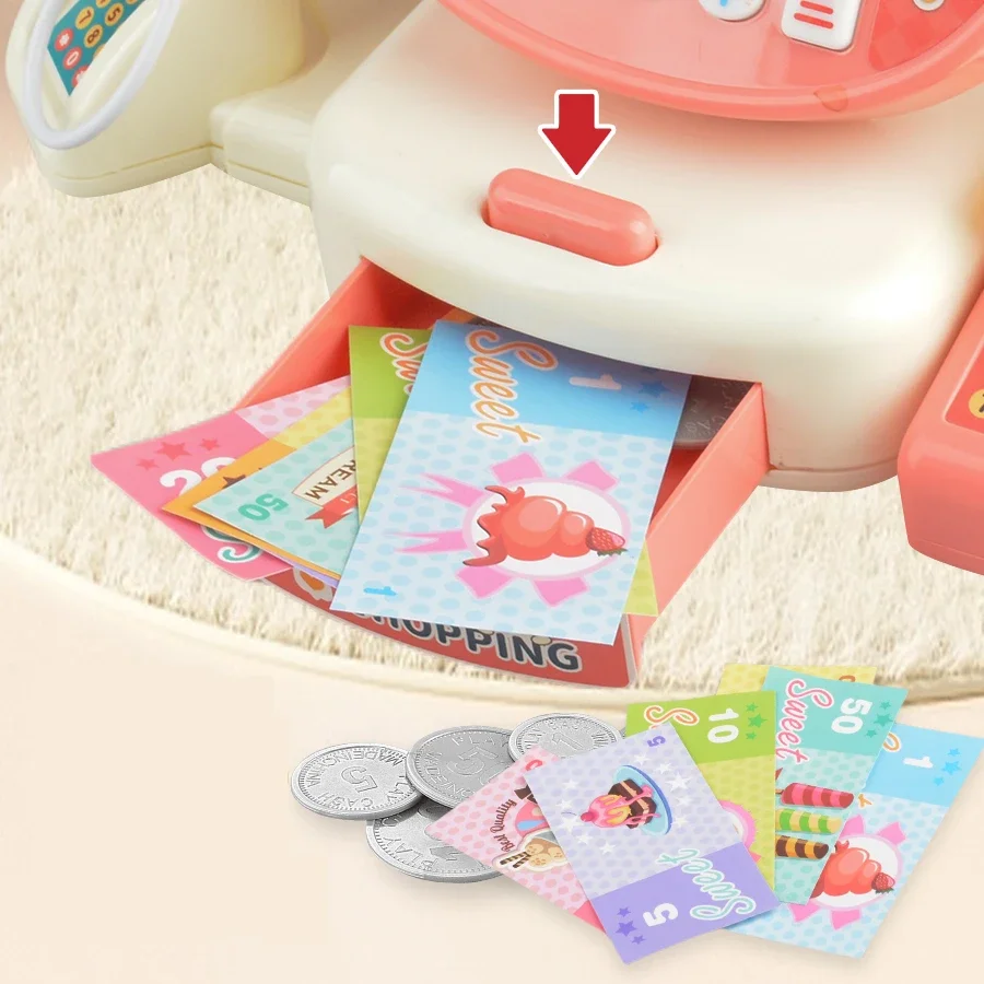 

Pretend Play Calculator Cash Register Toy Cute Rabbit Supermarket Shop Cashier Registers with Scanner Credit Card Gifts for Kids
