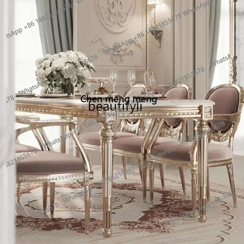 z183 A55 Retro small French solid wood dining table luxury, restaurant rectangular marble dining table dining chair