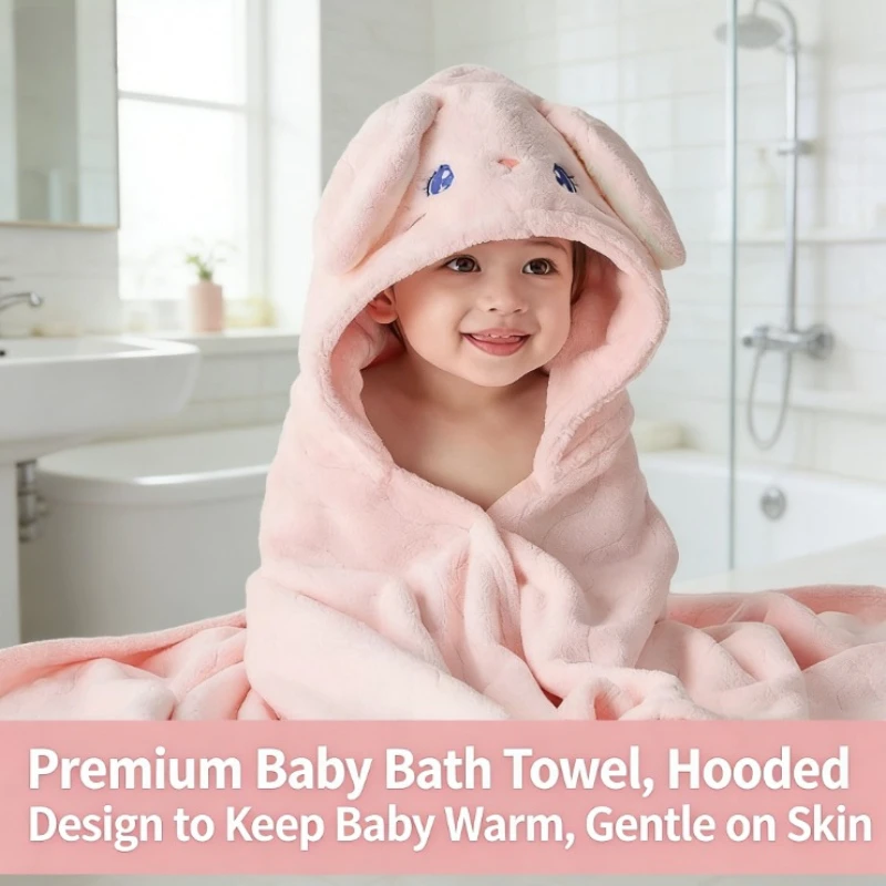 

Kids Hooded Bathrobe Super Soft Absorbent Quick Dry Baby Towel Wrap for Boys Girls Newborn Infant Bath Time
