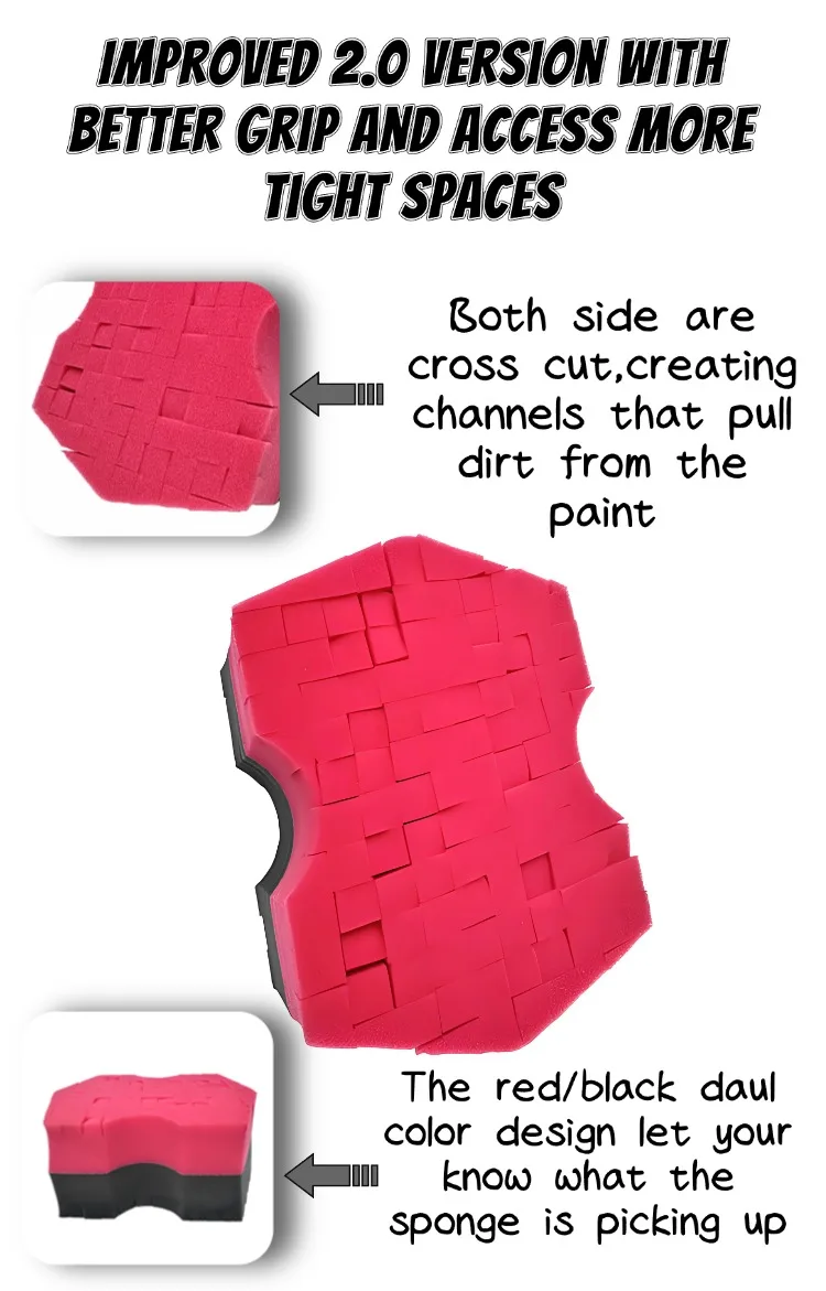 Lucullan Double Side Cross-Cut Red/Black Sponge 2.0 Besserer Halt und Zugriff auf enge Räume für rinseless Car Wash – Detail 2