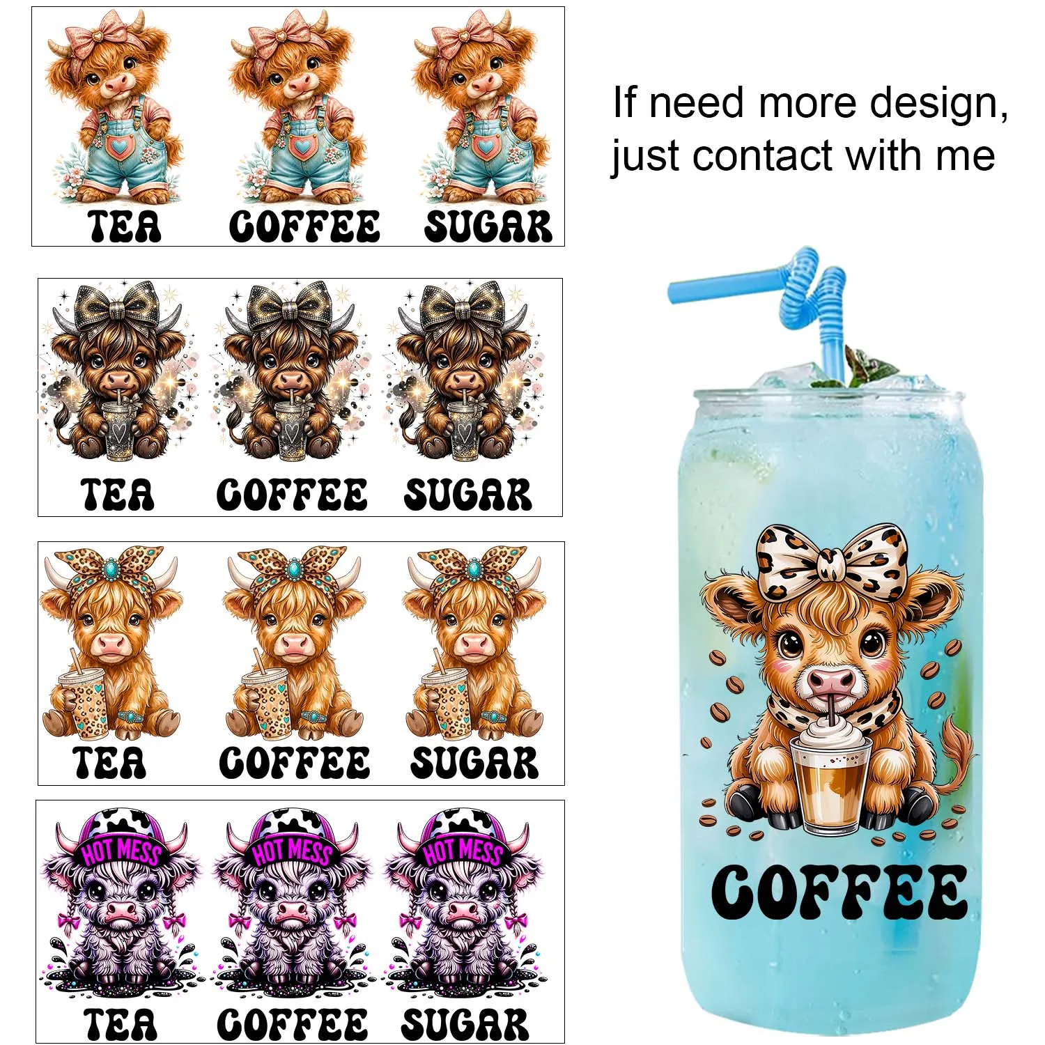 Highland cattle Coffee Vibe 16oz UV DTF Sticker Party DIY Decals 3D transfers uvdtf tumbler stickers 16oz uv dtf cup wraps