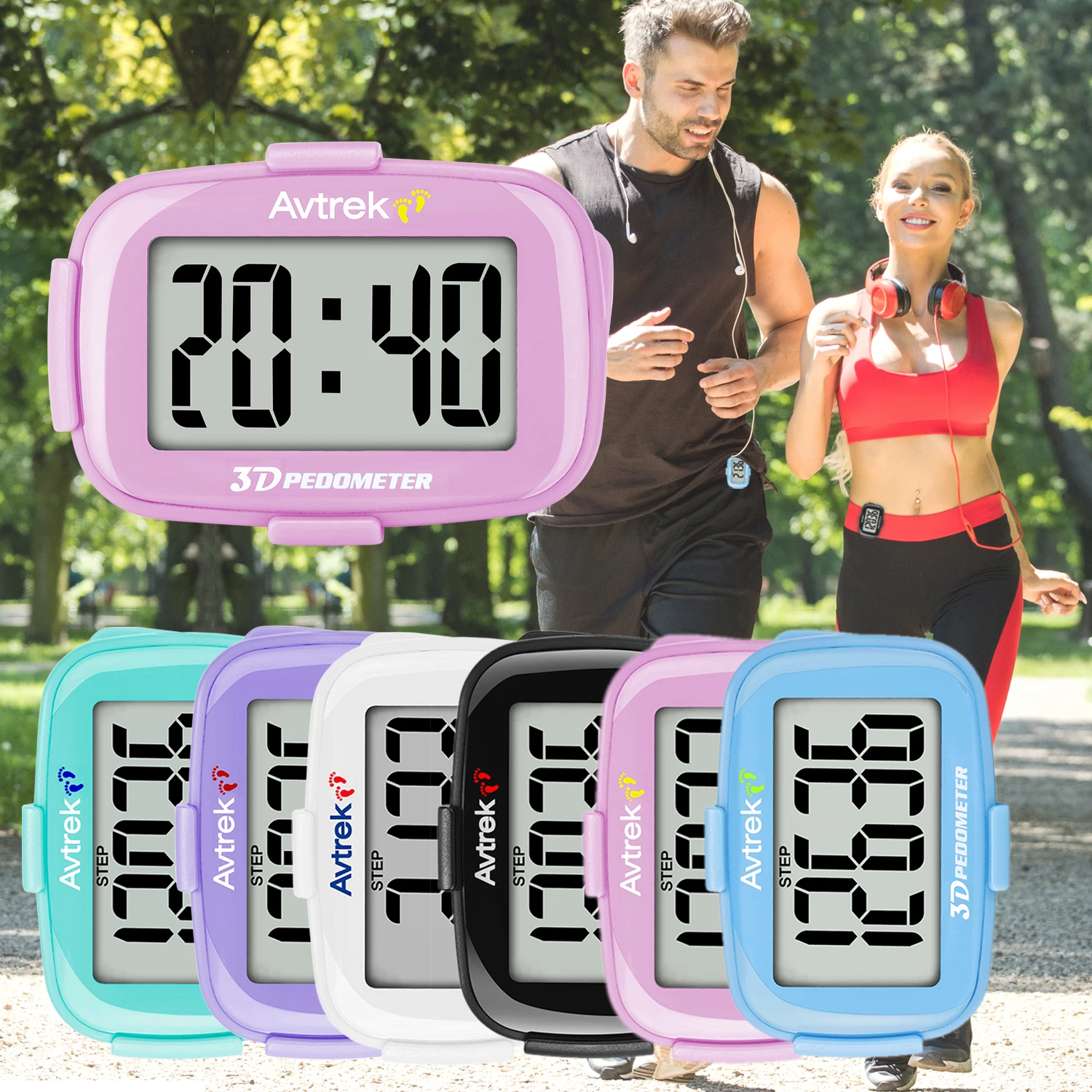 Avtrek Pedometro digitale 3D Contapassi Mini orologio da tasca sportivo 12/24 ore Camminata Corsa Step Tracker per bambini adulti Anziani