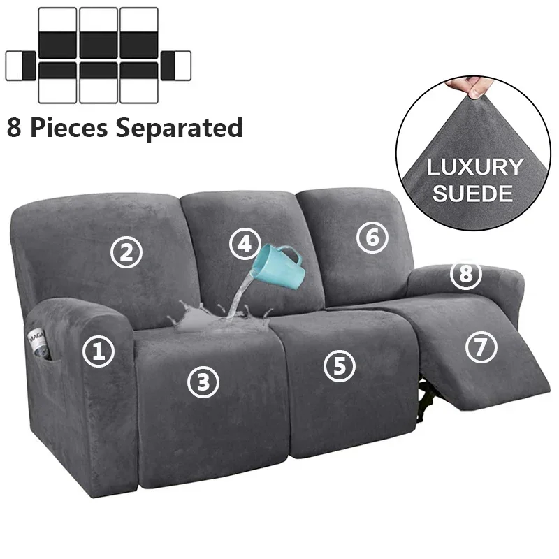 1 2 3 Seater Recliner Sofa Cover Elastic All-inclusive Massage Sofa Slipcover for Living Room Suede Lounger Armchair Couch Cover