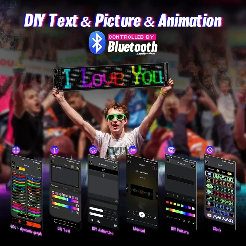 Smart Control LED DIY Sign for Car Truck Shop Bar Concert Vanesa Flexible Digital Display, Devil Eyes Light for Windshield