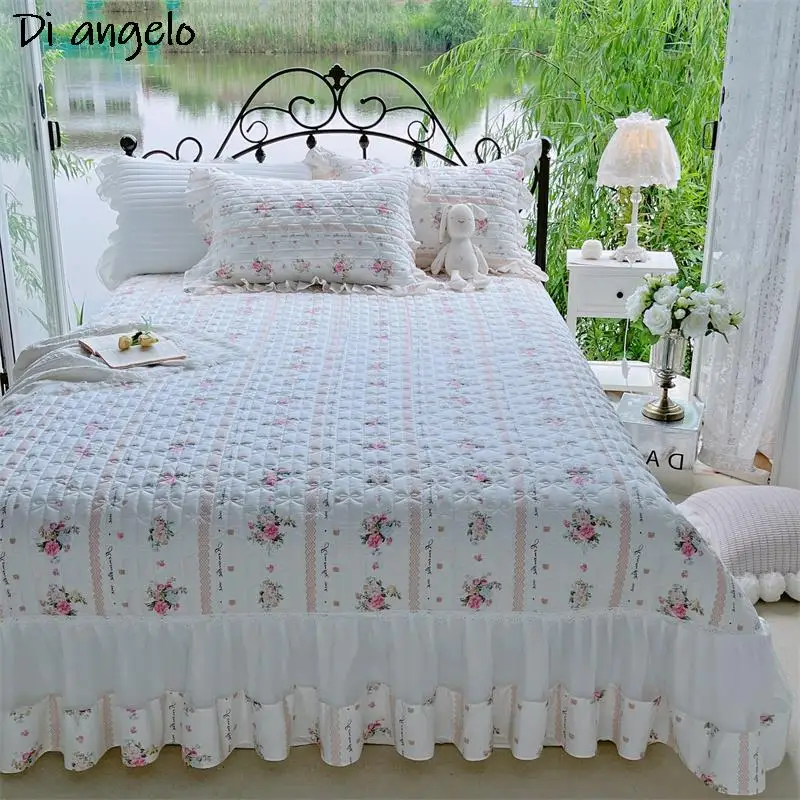 Cotton Quilted Bedspread, Floral Wrap Around, Ruffle Lace, Bed Skirt, Sheet, Pillowcase, European Style, New Style, 270x250cm