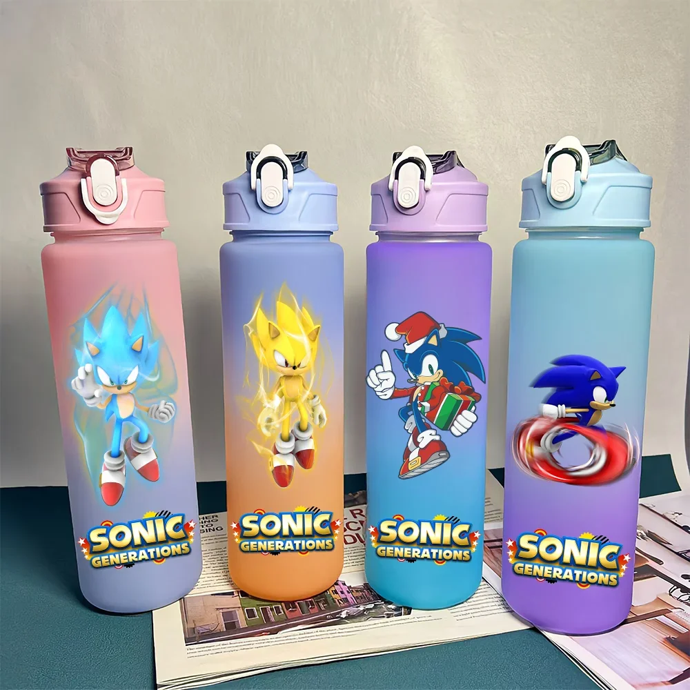 Cartoon Sonic The Hedgehog 750ML Plastic Flip Straw Drinking Bottle Water Cup Knuckles the Echidna Shadow Amy Rose Miles Prower