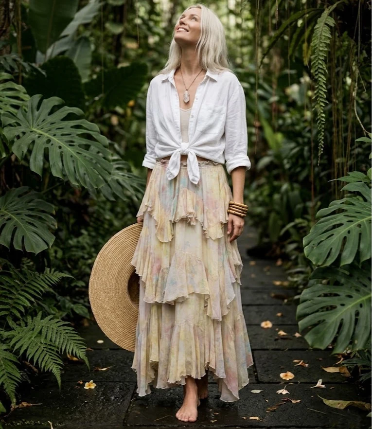 Шифоновая юбка макси с принтом, асимметричная, женская, летняя, в стиле цыганской ретро-моды, с эластичной талией, А-силуэт, свободная, пляжная юбка в стиле бохо