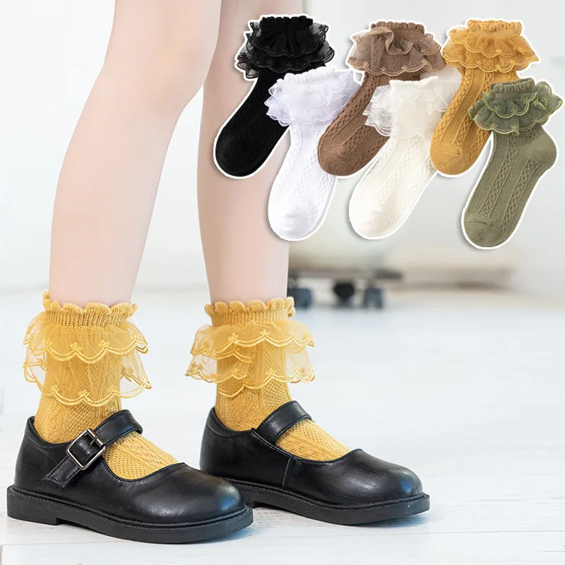 New Baby Girls Socks Kids Girl Frilly Lace Tutu Socks Cotton Children Dance Princess Sock Flowers Ruffled Solid Ankle Socks