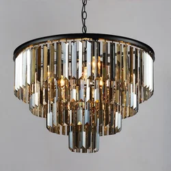 Nordic Crystal LED Chandeliers K9 Crystal Smoky Gray Crystal Pendant Suspension Lamparas for Cafe Restaurant Hotel Ceiling Lamp