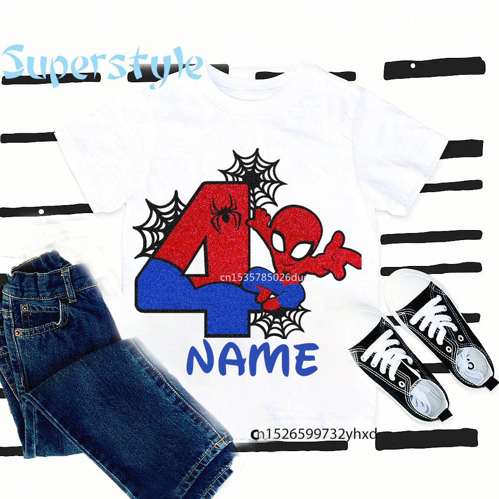 Boys 2 3 4 5 6 7 8 Years Birthday Marvel Spiderman Shirts Personalize Name Birthday Girl T-shirt Super Hero Birthday Party Wear