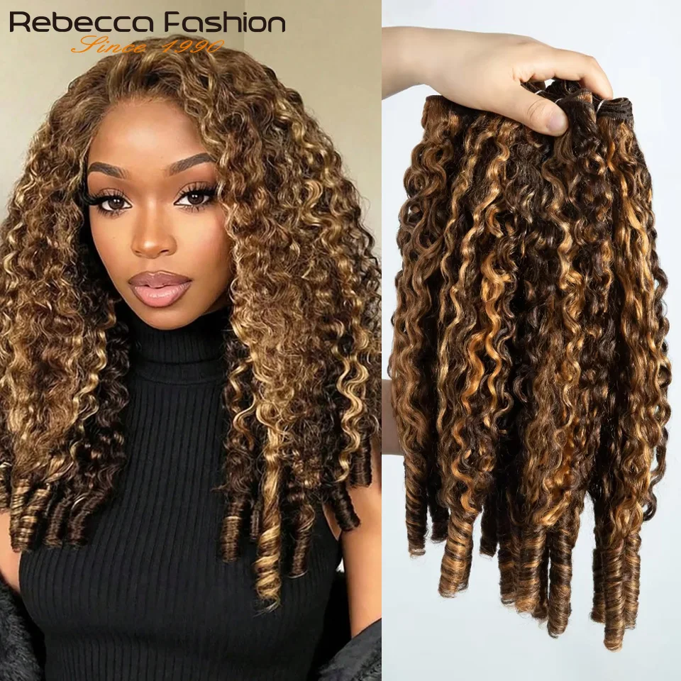 Extensions de Cheveux Humains Bouclés Birmanes P4/27, Boucles Pixie 4C, Mélange de Cheveux Humains Blond Miel
