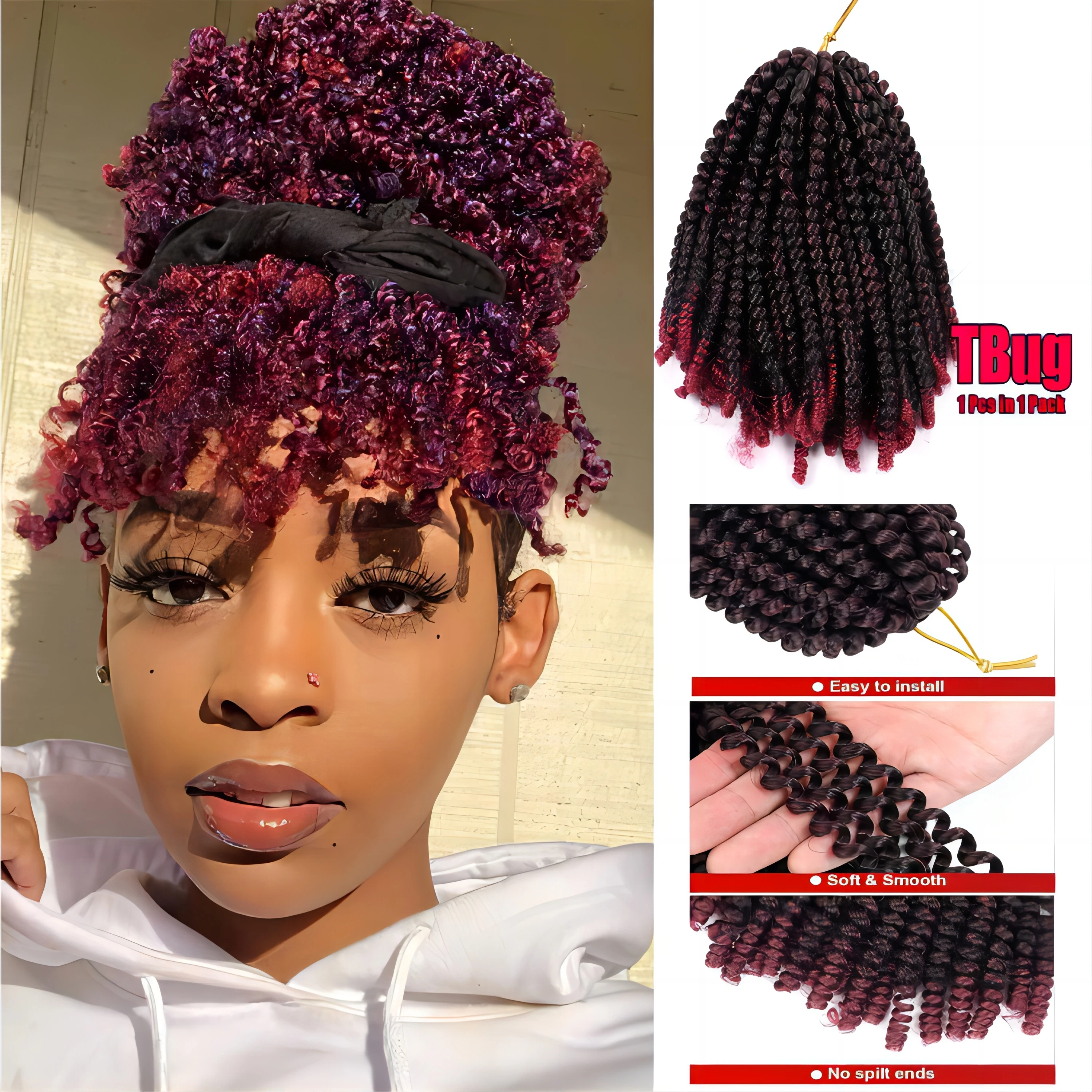 

Spring Twist Hair 8 Inches Afro Ombre Spring Crochet Hair Dreadlocks Passion Synthetic Crochet Hair Extensions 110g 30Roots/Pack