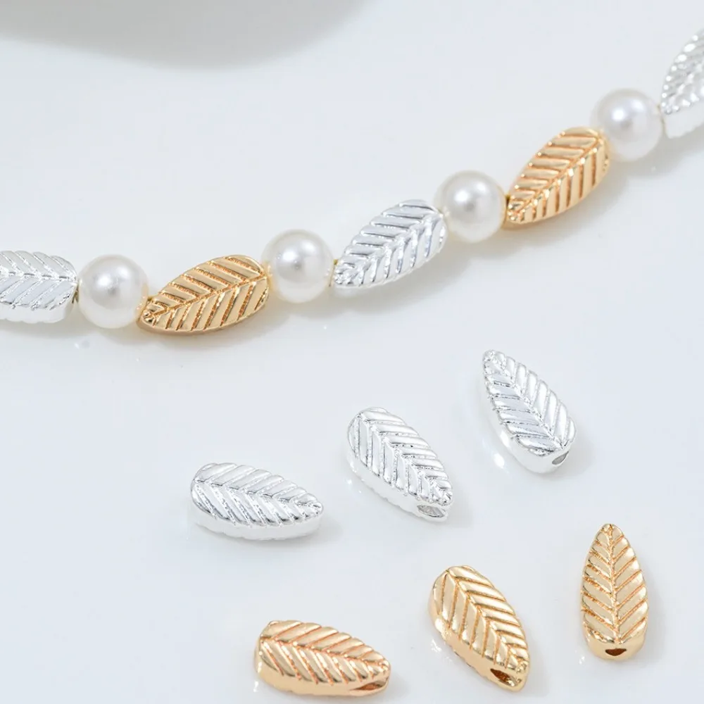 

Copper Bead 14K Gold Color Double Sided Leaf Pattern Bead Separator Handmade DIY Pearl Bracelet Necklace Jewelry Accessories