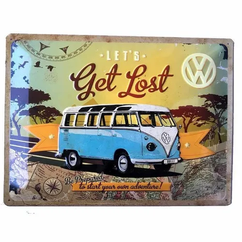 Lets Get Lost Embossed Tin Sign Kombi Van 30x40cm Licensed Nostalgic Art --Tin Sign