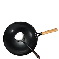 Iron Wok Pan, 30-36cm Woks & Stir-Fry Pans No Chemical Coated Flat Bottom Chinese Woks Pan for Induction,Electric,Gas