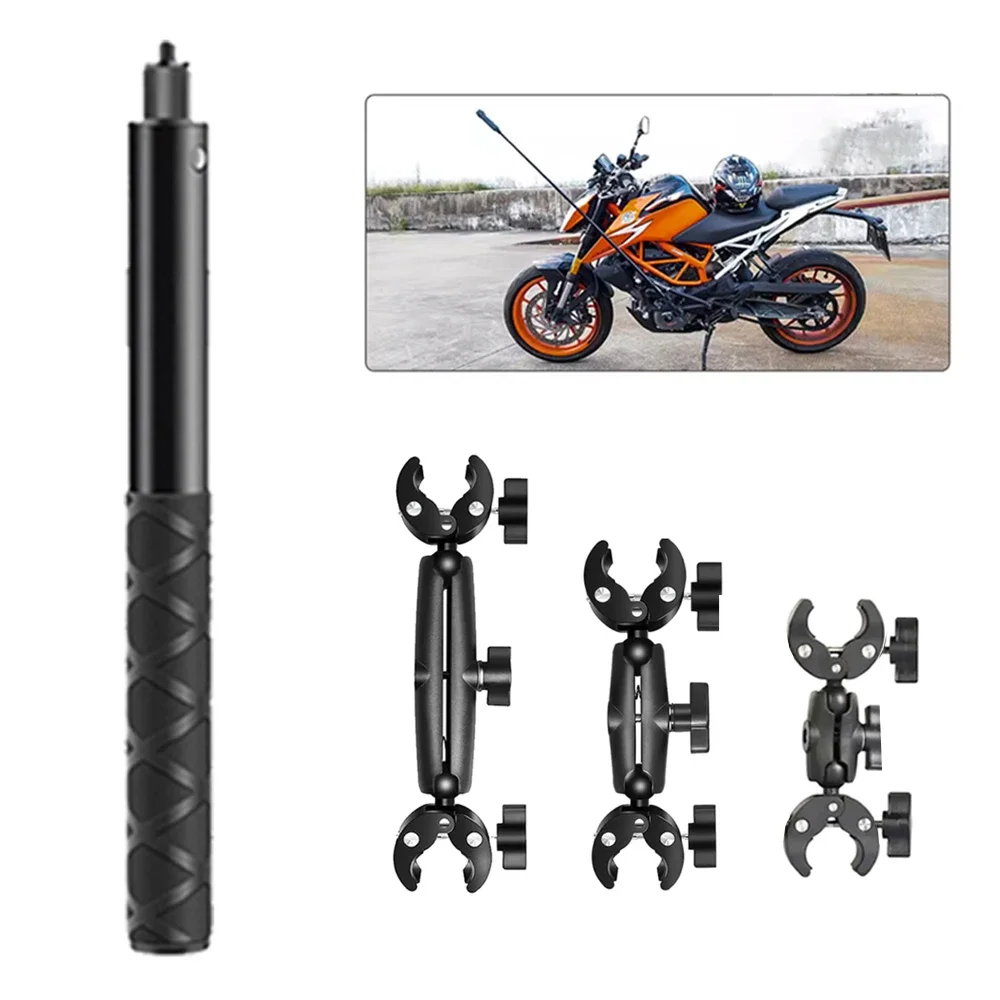 Motorcycle Bicycle Double Clip Bracket for GoPro Hero 11 10 9 Panoramic Selfie Stick Camera Accessory for Insta360 One X2 X3