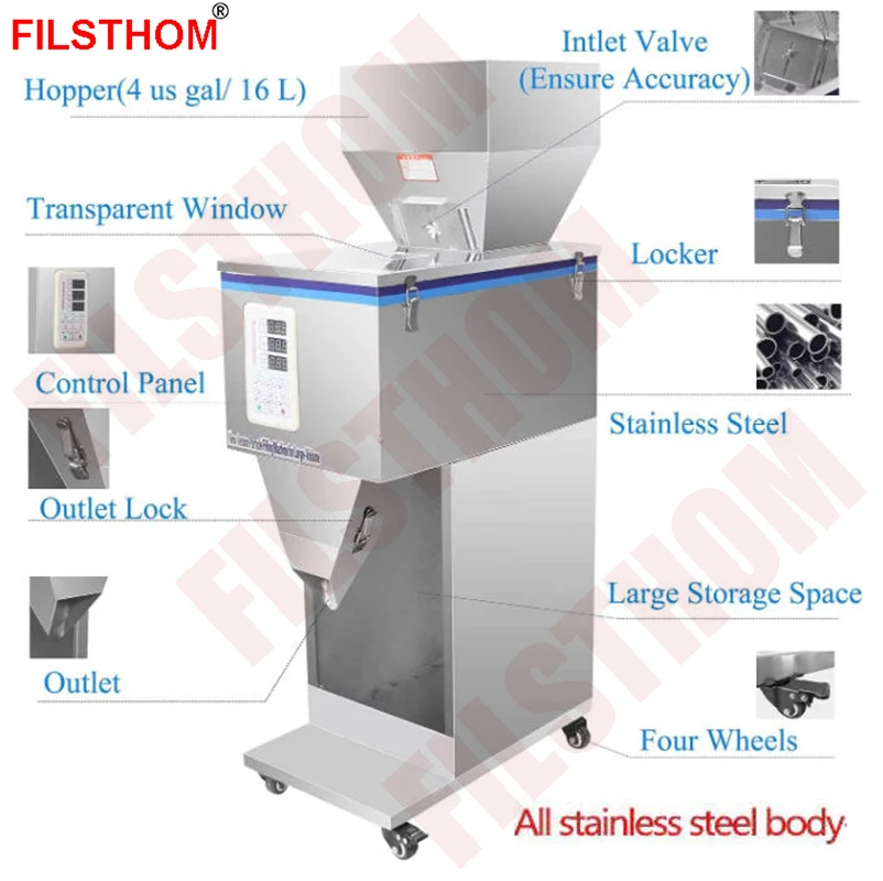 Powder Granule Particle Large Filling Weighing Machine For Spice Flour Seed Grains Nut Coffee Bean 10 To 9999 Bag Bottle Filler