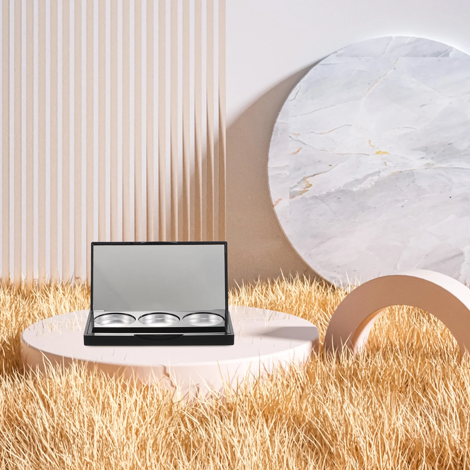 لوحة ظلال عيون سوداء غير لامعة محمولة مكونة من 3 شبكات منظم مكياج قابل لإعادة الملء وحقيبة أحمر الخدود وصندوق تخزين للسفر #1