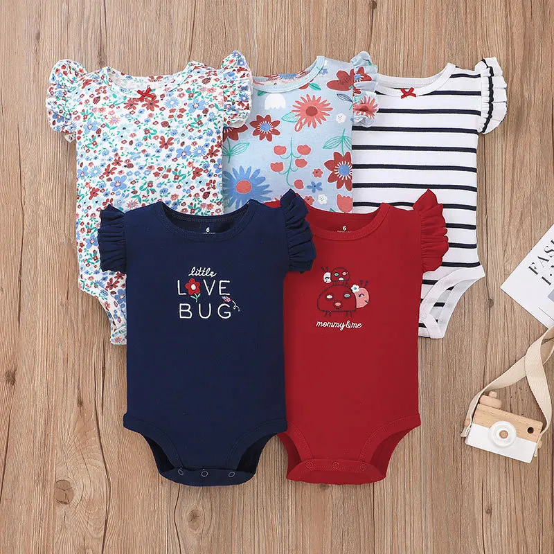 5 sztuk/partia nowe mody noworodka kreskówka z krótkim rękawem Baby Boy Girl body miękkie 100% bawełna niemowlę Bebe ubrania 0-24M