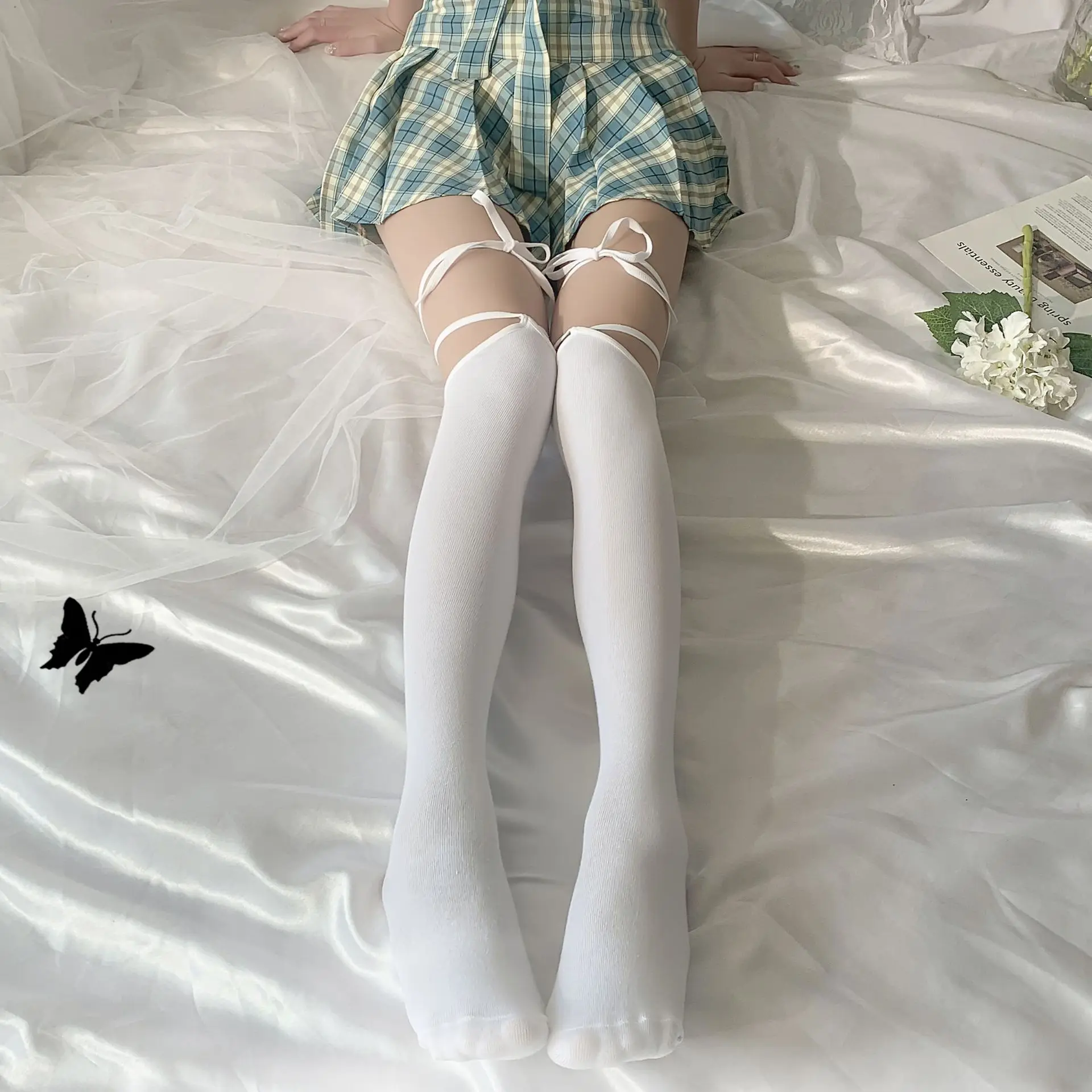 Long stockings Bow tie JK campus style Lolita Lingerie Long socks women\'s panties light with stockings and thongs Bandelettes