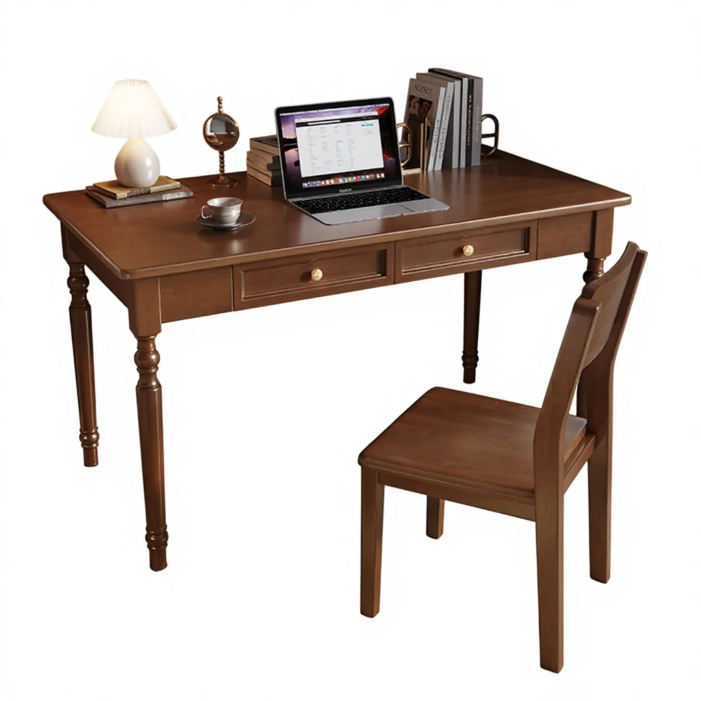 

￥%American-style Light Luxury Solid Wood Desk for Home Office Modern Minimalist Computer Bedroom Study Library & Writing Use