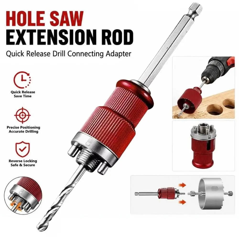 Quick Release Hole Saw Extension Rod Self Locking Hex Shank Quick Release Rod Quick Connect Drill Connecting Rod