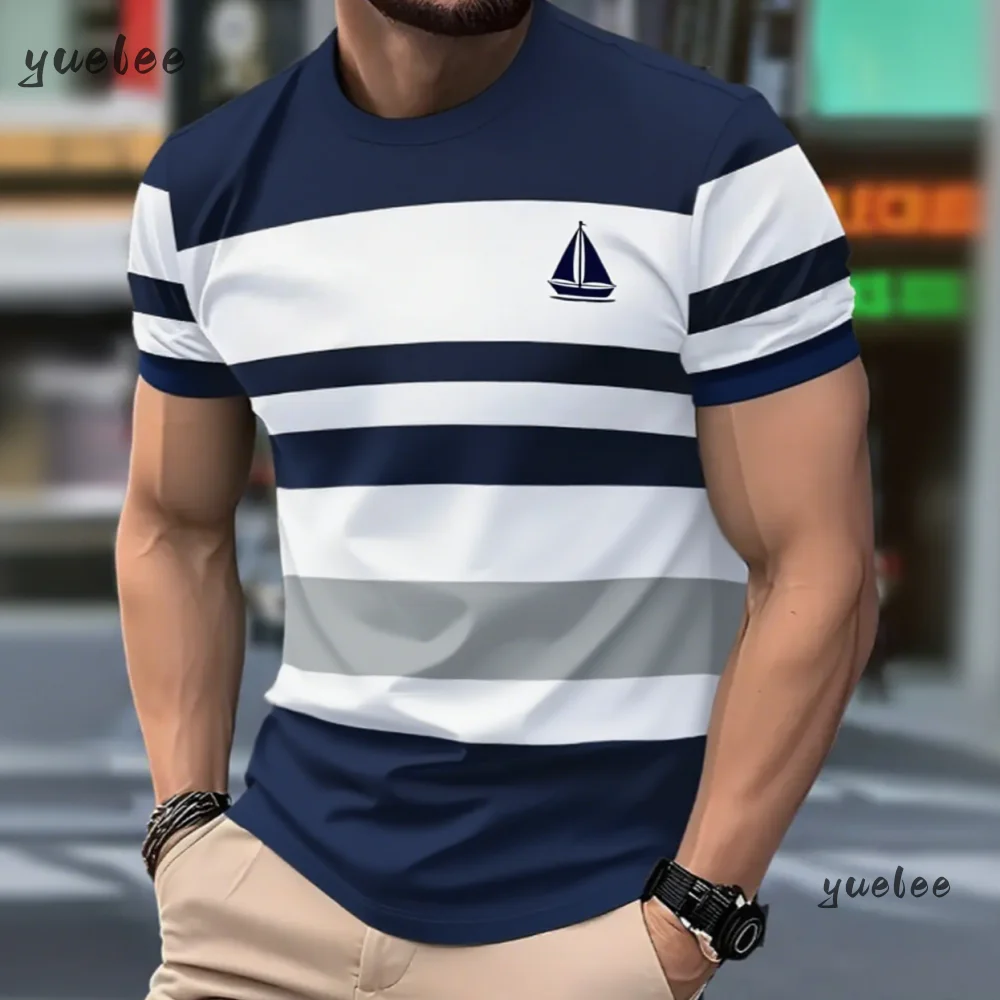 2025 Summer Men's Fashion 3D T Shirt Splicing Printed Colorblocking Casual Short Sleeve Outdoor Sports Running Y2k Clothes Man