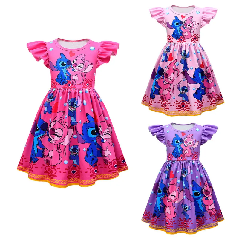 New Stitch Baby Girl Birthday Dress Fashion Cotton Princess Party Dress For Children Rainbow A Word Skirt Girl Birthday Present