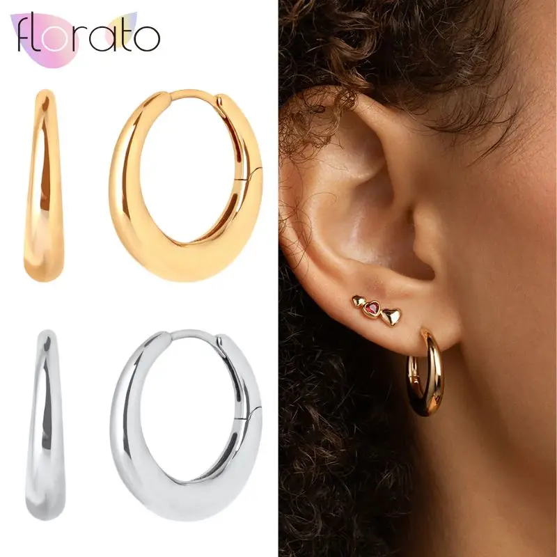 

925 Sterling Silver Needle High-end Cold Style Oval Plain Hoop Earrings Women's Minimalist Fashion Earrings Accessories Gifts