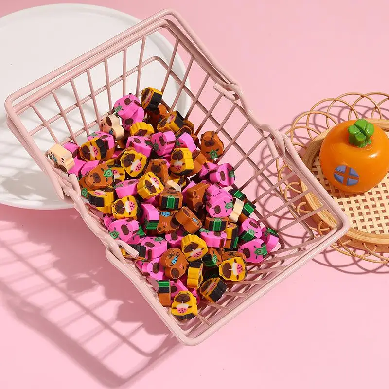 Nouveau 100 pièces créatif mignon Capybara Mini dessin animé gomme Kawaii Animal papeterie école primaire fournitures de bureau enfants prix cadeau