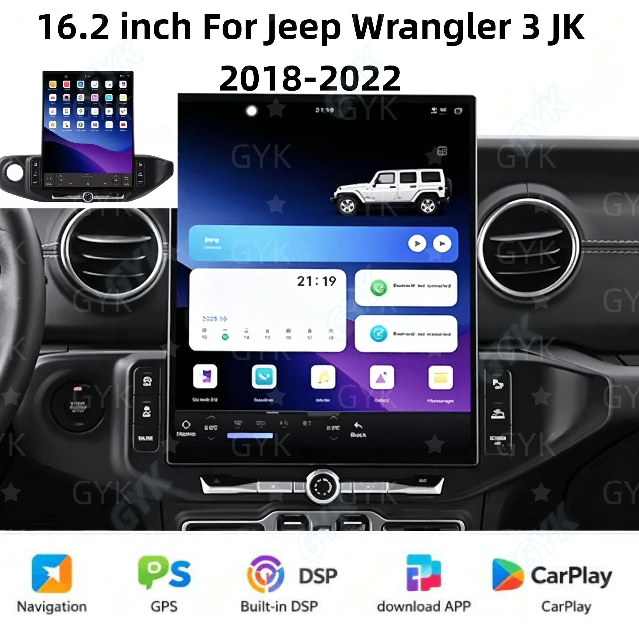 16.2 Inch Android 14 For Jeep Wrangler 3 JK 2018 2019 2020 2021 2022 Carplay Car GPS Navi Radio Multimedia Head Unit Touch Scree