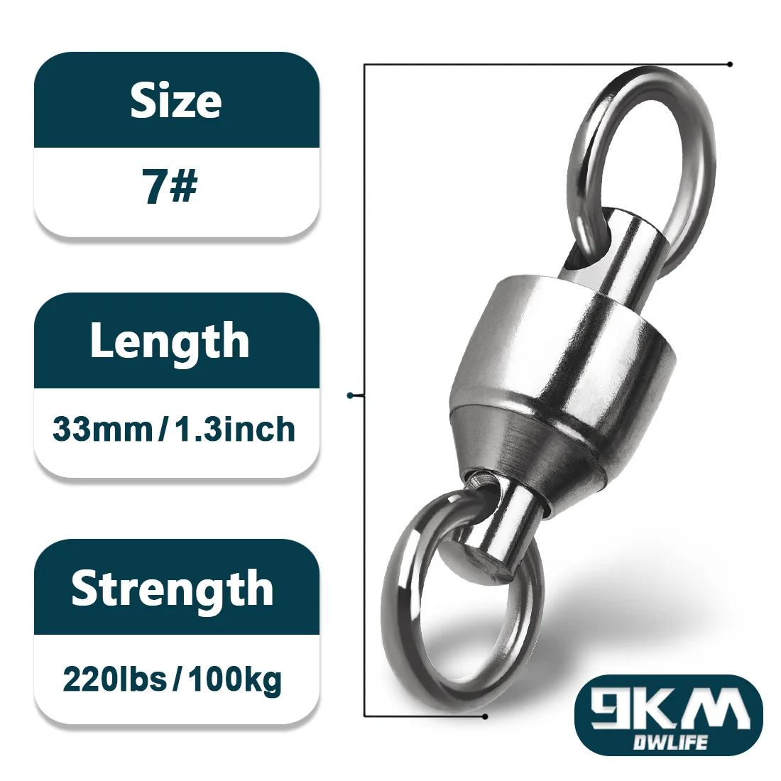 9 km 10er-Pack Kugellagerwirbel, robuster Trolling-Wirbel, Angelverbinder aus Edelstahl für Slow Pitch Jigging