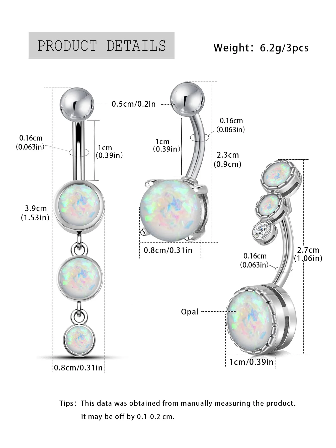 1Pc Opal Stone Dangle Navel Piercing Hyposensitivity Stainless Steel Opal Belly Button Ring Women Body Piercing Aobao Navel Ring