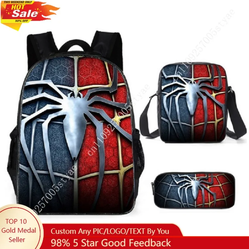 

17in Spider-Man Backpack 3 Set Marvel Shoulder Backpacks Bags with Crossbody Bag Pencilbox Daily Bookbag Computer Packs