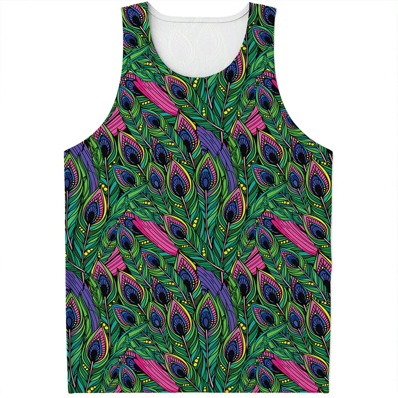 Peacock Feather 3D Printed Tank Top Men Summer Sleeveless Vest Street Casual Tops Oversized T-shirt Animal Pattern Kids Tees