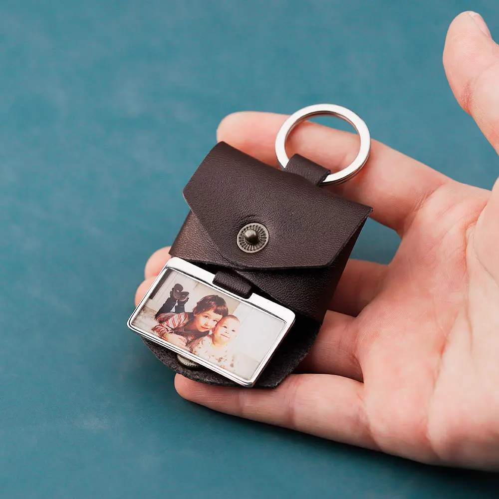 Custom Photo Keychains for Men PU Leather Key Chains Image Picture Insert Keychains Family Gift for Him Husband
