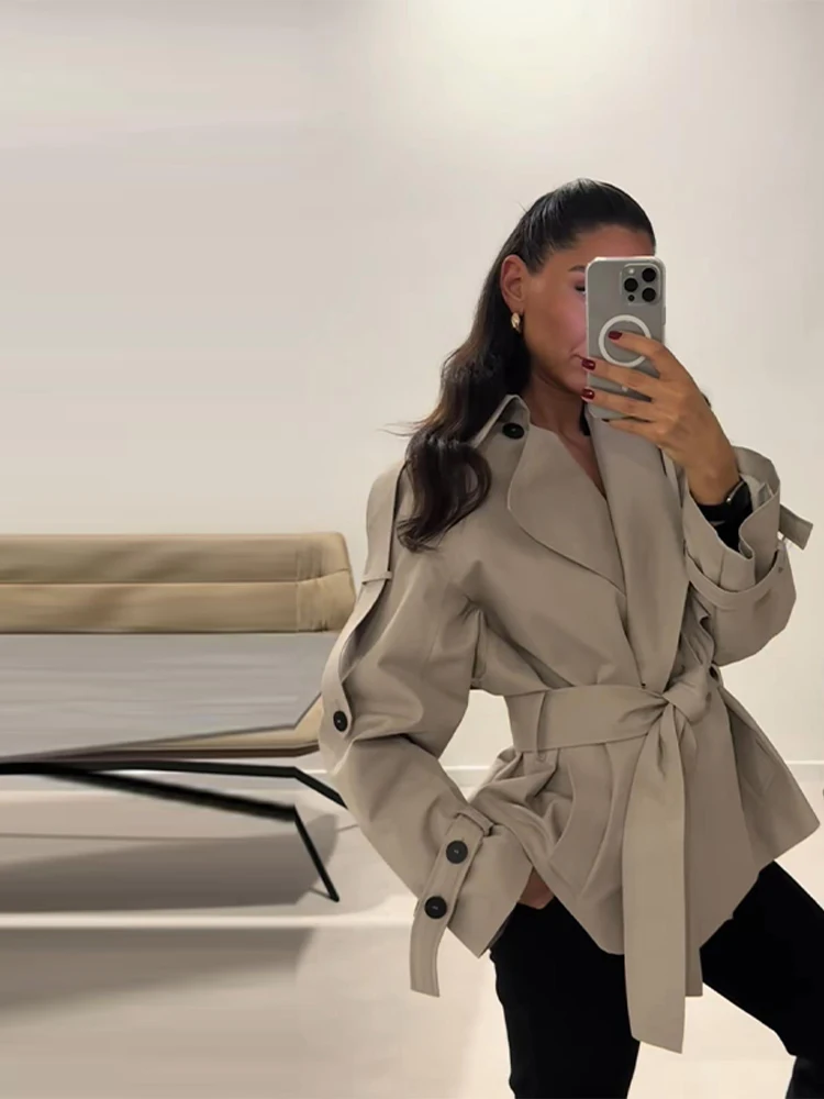 Tie Up Women s Trench Coat Lapel Long Sleeve With Belt Oversize Windbreaker Female 2026 Spring Autumn Woman Outerwears